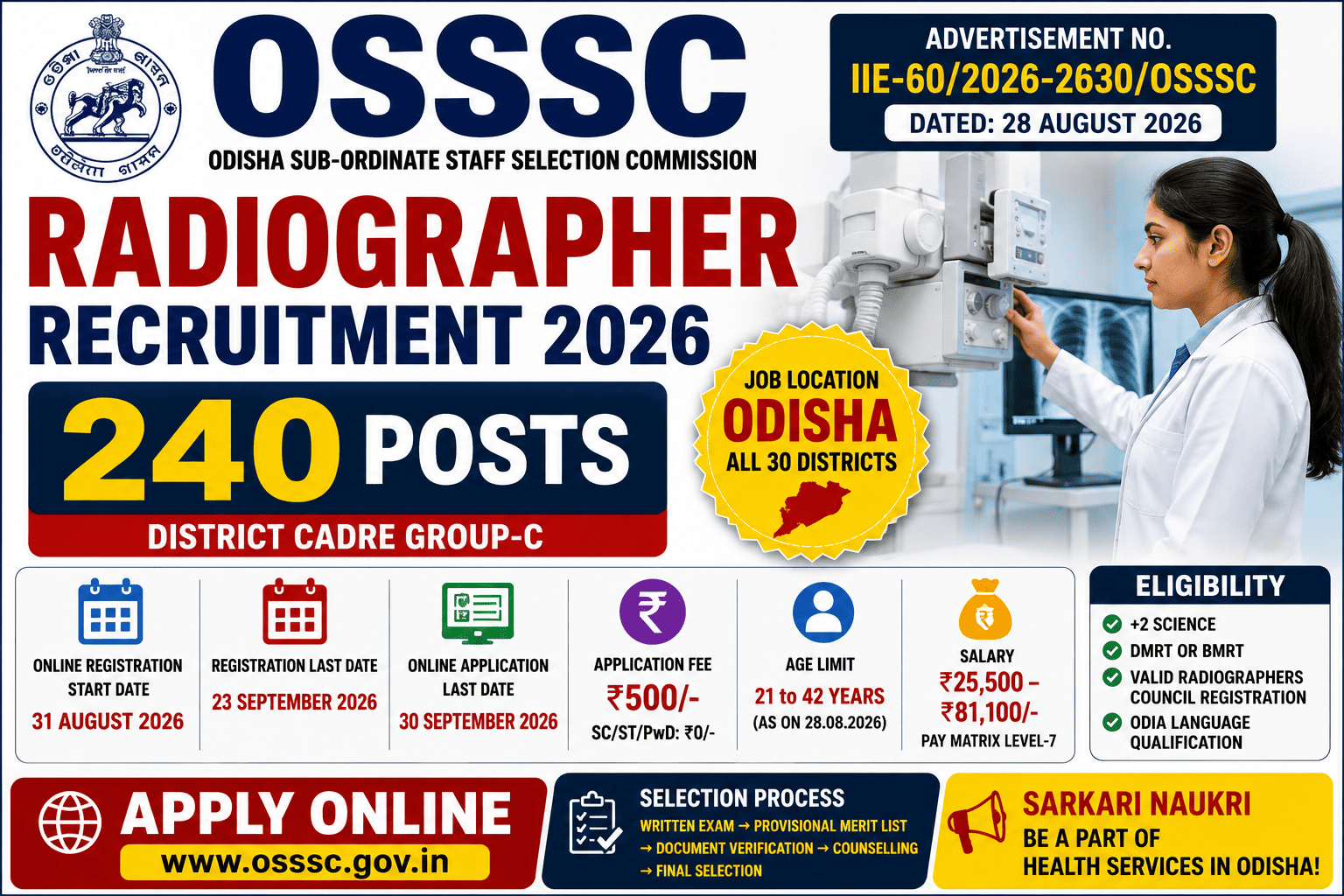 OSSSC Radiographer Recruitment 2026 – 240 Posts