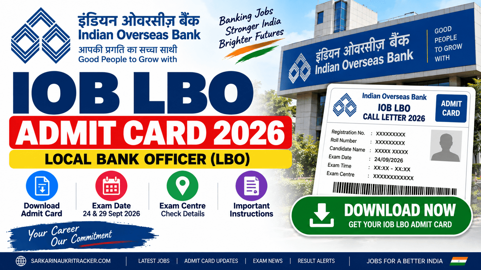 IOB LBO Admit Card 2026 Download Call Letter