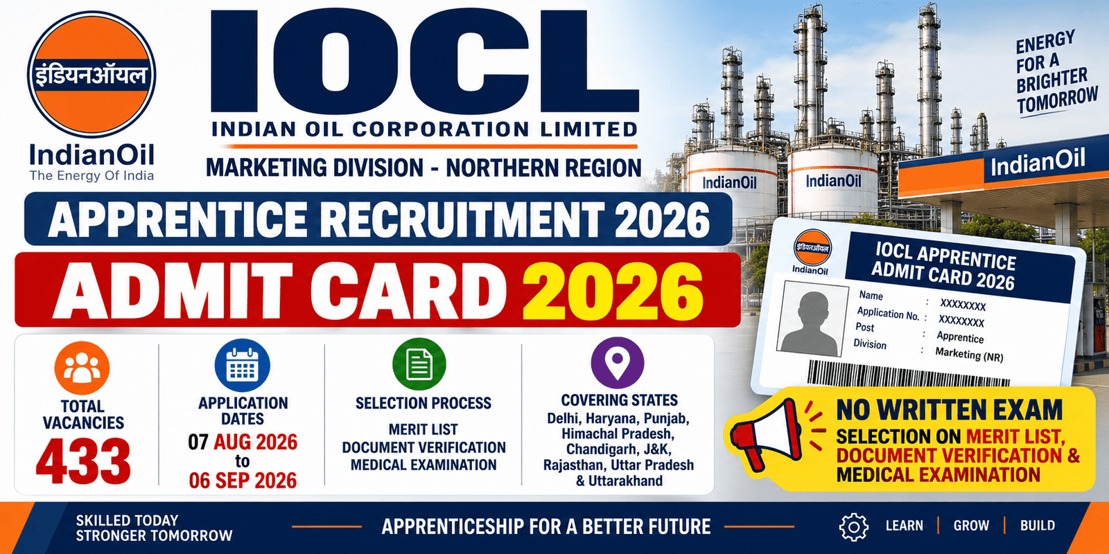 IOCL Apprentice Admit Card 2026, Merit List & DV Date