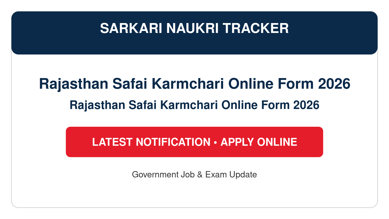 Rajasthan Safai Karmchari Online Form 2026